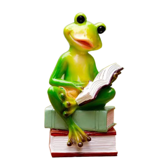 Reading Frog Garden Figurine for Patio and Desk Decor