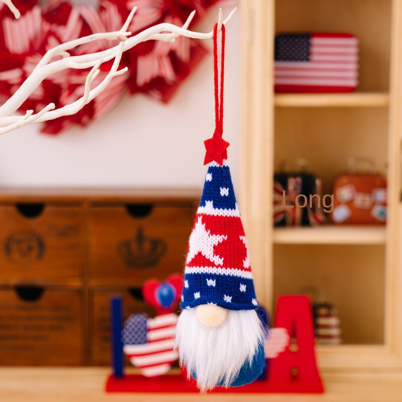 Patriotic Knitted Gnome Ornament for Festive Displays