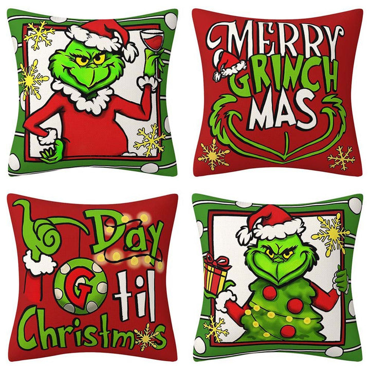 Grinch Christmas Pillow Cover Set for Sofa Holiday Decor