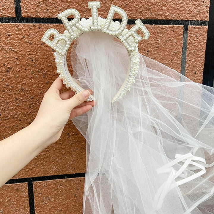 Bride-to-Be Pearl Veil Tiara for Bridal Party Photos
