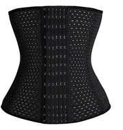 Flat lay of black mesh waist trainer corset showing structure and design