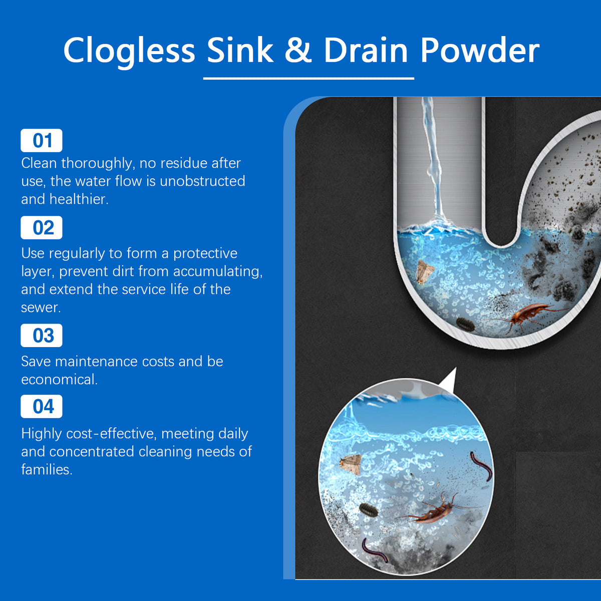 Drain Cleaning Powder Sachets for Clogged Sinks & Pipes