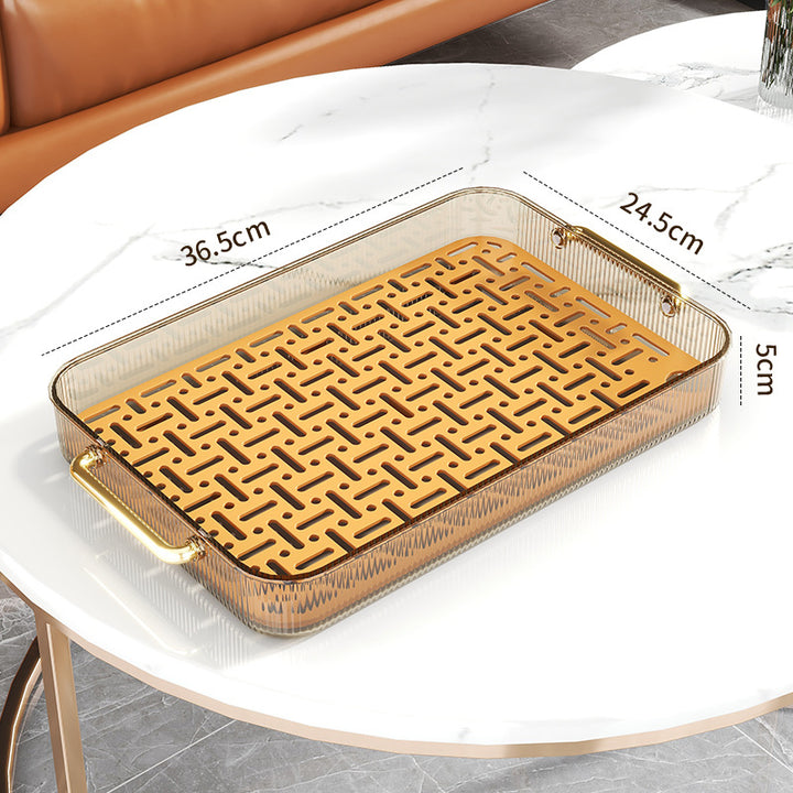 Rectangular Teaware Drainage Tray with Gold Handles