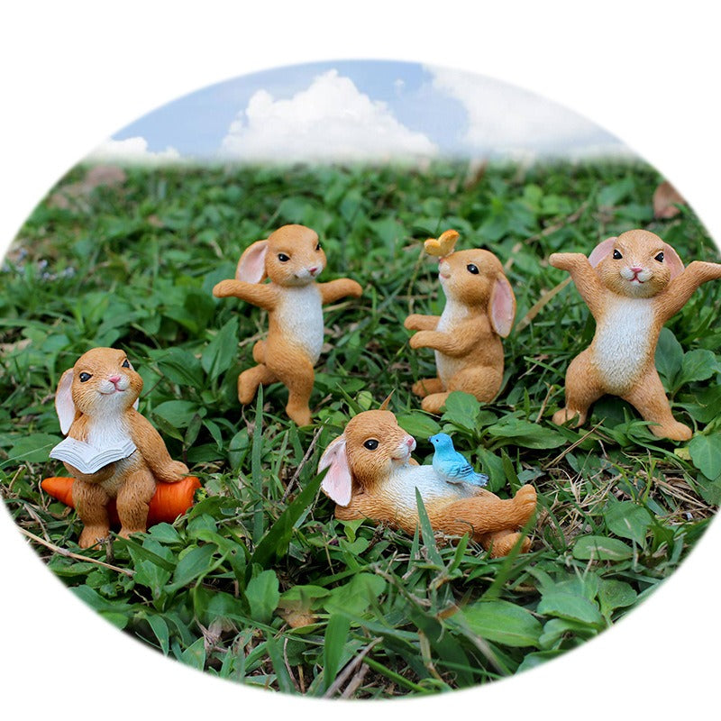 Resin Rabbit Garden Figurines Set of 5 for Outdoor Decor