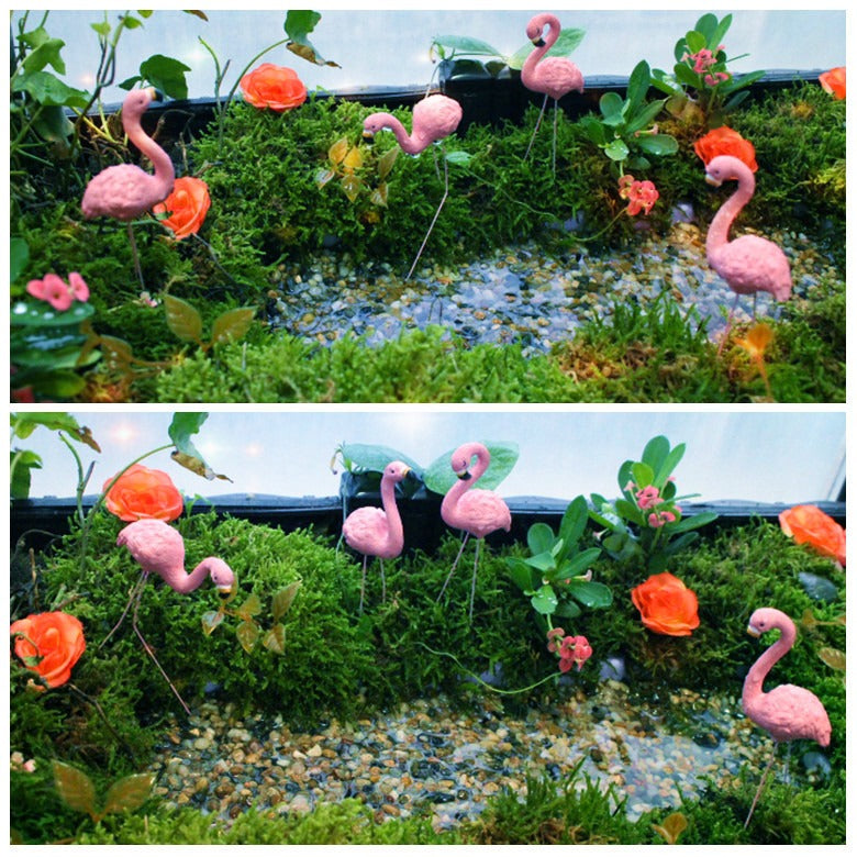 Pink Flamingo Garden Stakes Set of Four Decor