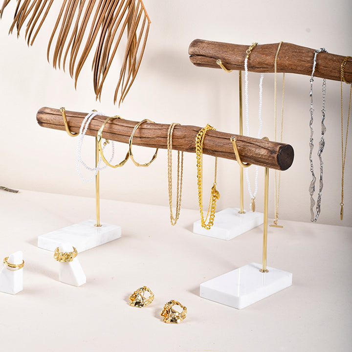 Bracelet Storage Rack in Wood and Brass for Necklaces
