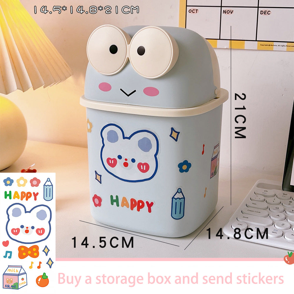 Cute Frog Flip-Lid Desk Trash Can for Dorm Desk Clutter