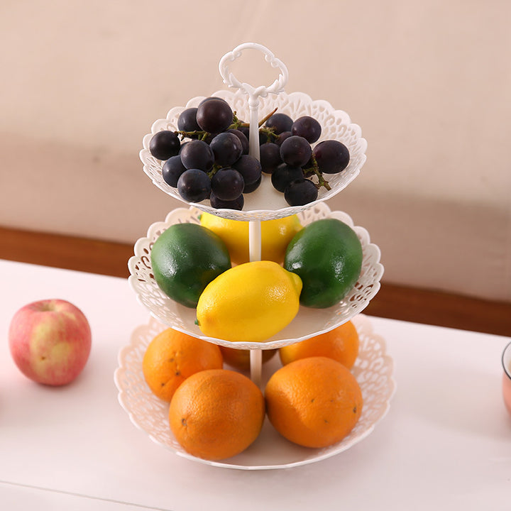 Three-Tier White Lace Fruit Platter for Snacks & Nuts