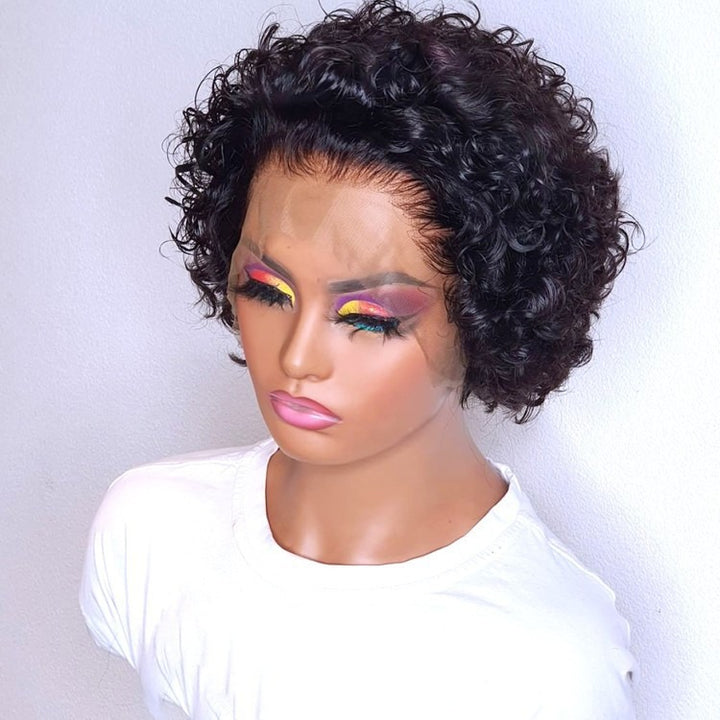 Curly Pixie Cut Lace Wig Human Hair | Natural Volume