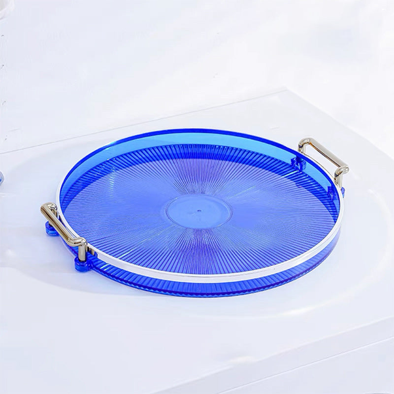 Round Serving Tray with Gold Handles and Ribbed Base