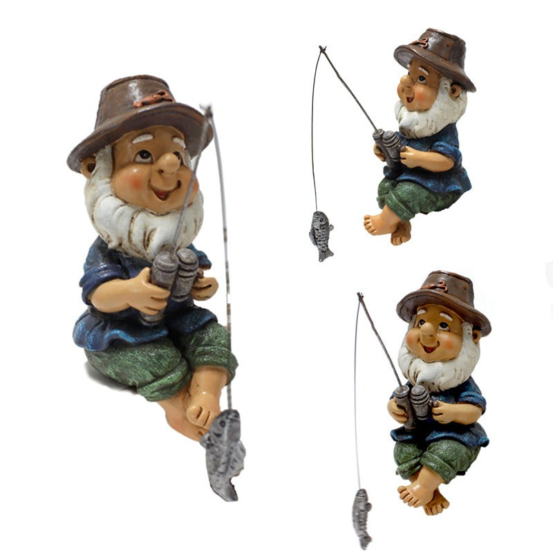 Resin Fishing Gnome Garden Decor with Pond Scene Set