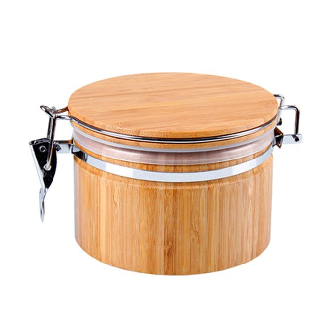 Airtight Bamboo Tea Canister With Clamp Lid & Seal