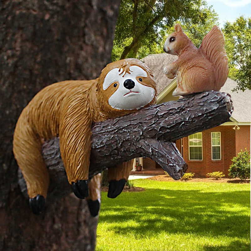 Sloth and Squirrel Tree Hanger Outdoor Garden Decor