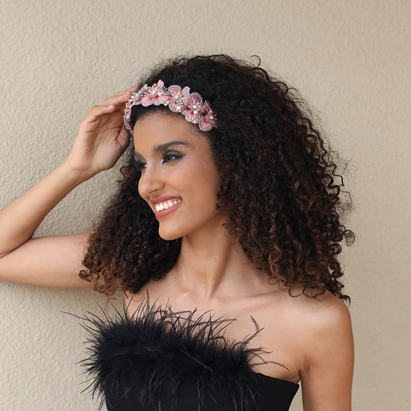 Embroidered Crystal Flower Headband for Elegant Looks