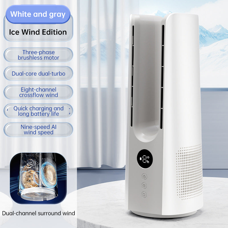 Bladeless Portable Tower Fan with Cool Mist & Cold Wind