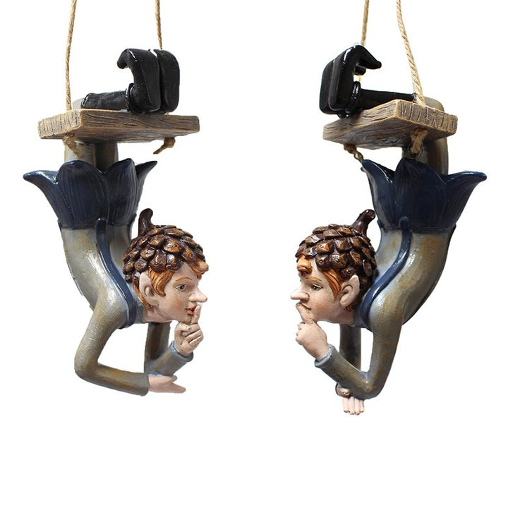 Garden Tree Resin Elf Hanger: Whimsical Fairy Decor