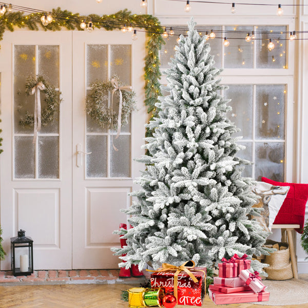 7-Foot Flocked Christmas Tree for a Snowy Holiday Display