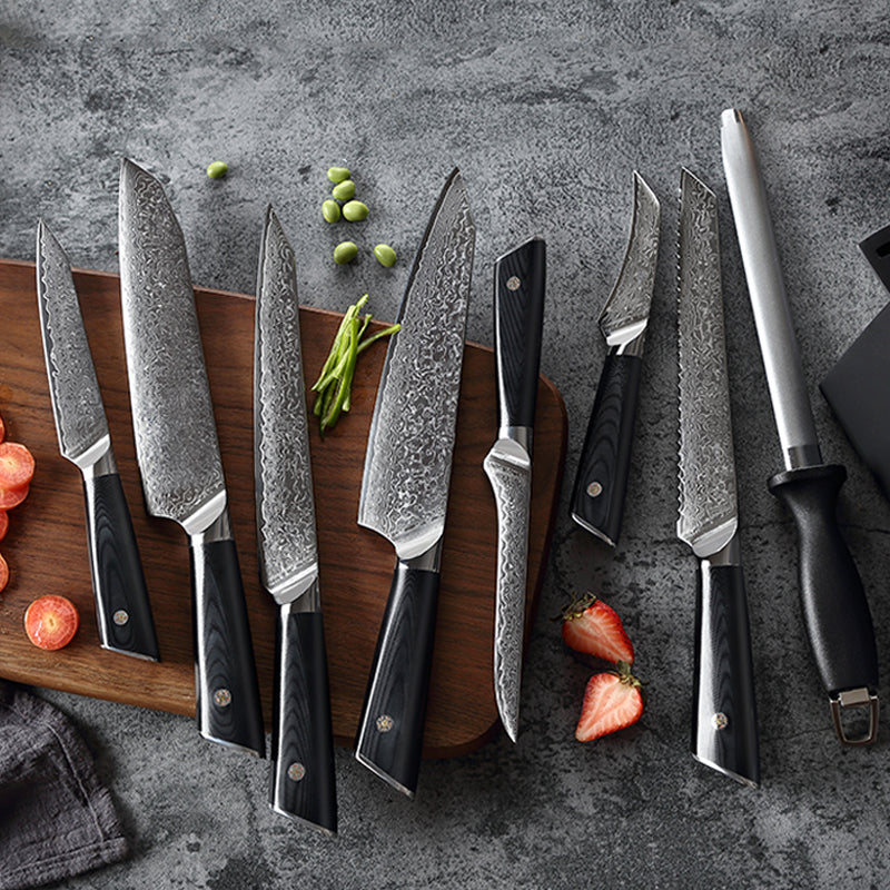 7-Piece Damascus Knife Set, VG10 Steel, Long-Lasting Edge