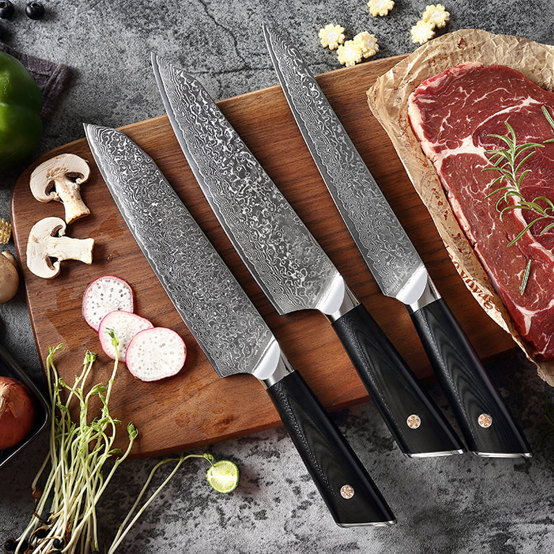 7-Piece Damascus Knife Set, VG10 Steel, Long-Lasting Edge