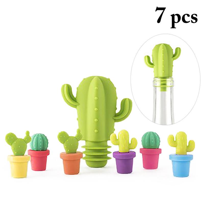 Cactus Silicone Wine Stopper & 6 Glass Drink Markers