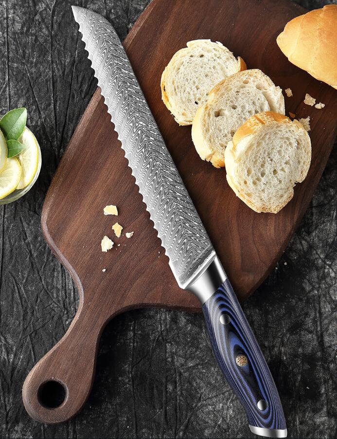 Damascus Serrated Bread Knife With Sharp 8-Inch Blade