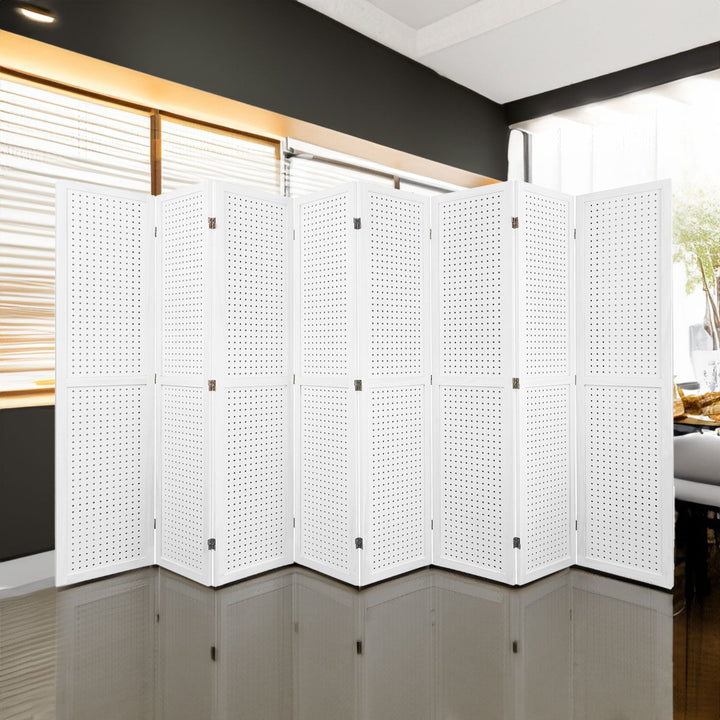 Freestanding 8 Panel Room Divider with Pegboard Display