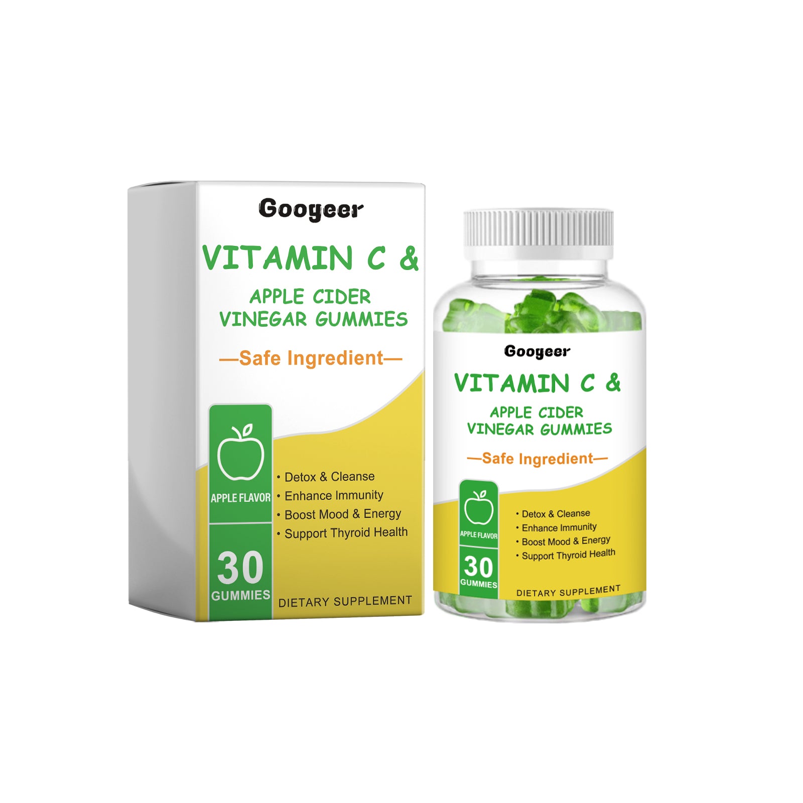 Googeer Vitamin C & Apple Cider Vinegar Gummies bottle and packaging box displayed together