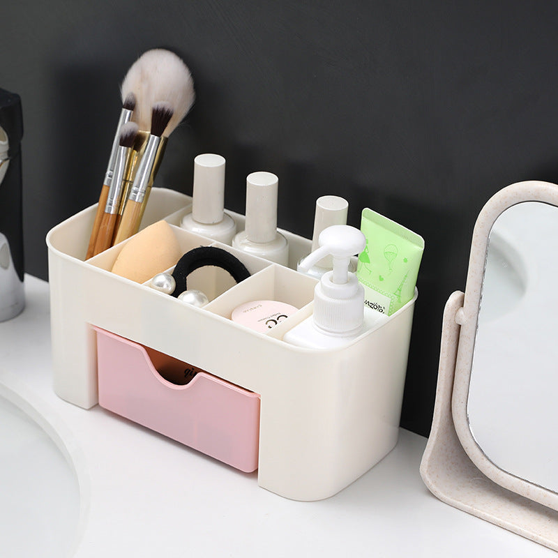 Desktop Makeup Organizer Box with Pull-Out Storage Drawer