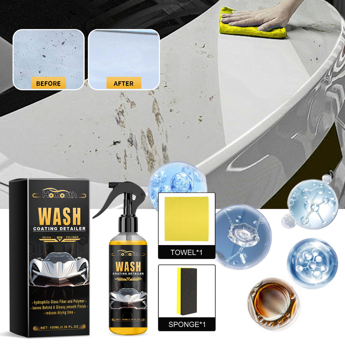 Car Coating Detailer for Glossy, Hydrophobic Finish