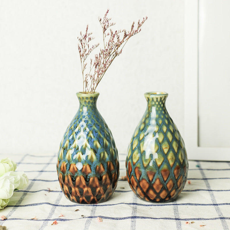 Mini Ceramic Vase with Glazed Pineapple-Scale Texture
