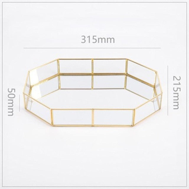 Geometric Brass Glass Vanity Tray Organizer for Perfume