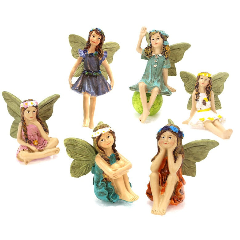 Resin Fairy Garden Figurines: Six Painted Garden Fairies