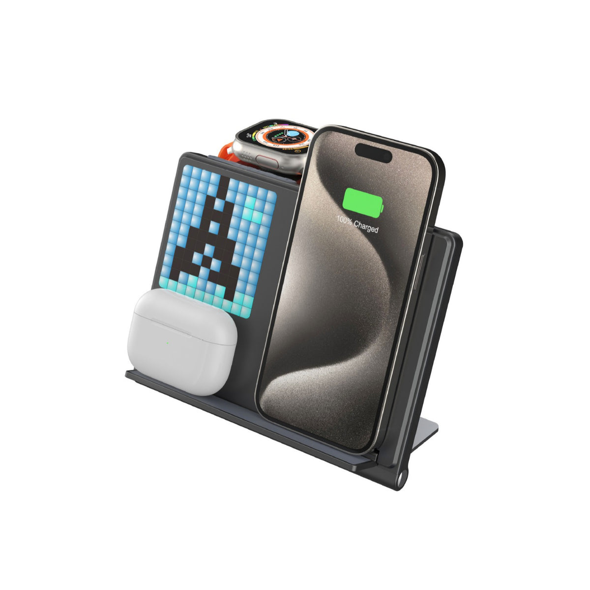 Foldable Wireless Charger Stand with Pixel LED Clock