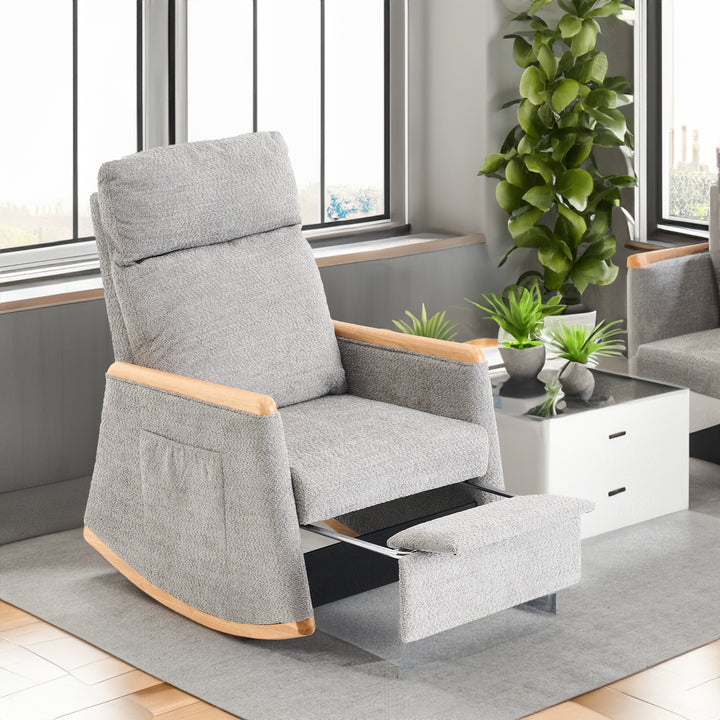 Rocking Chair with Footrest and High Back for Reading