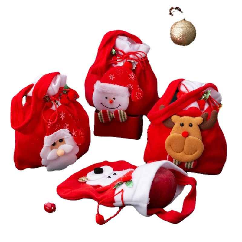 Christmas Gift Bag with Plush Santa Face Drawstring Tote