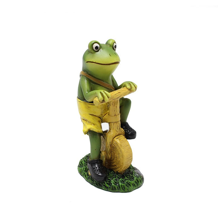 Garden Frog on Bike Statue for Whimsical Yard Decor