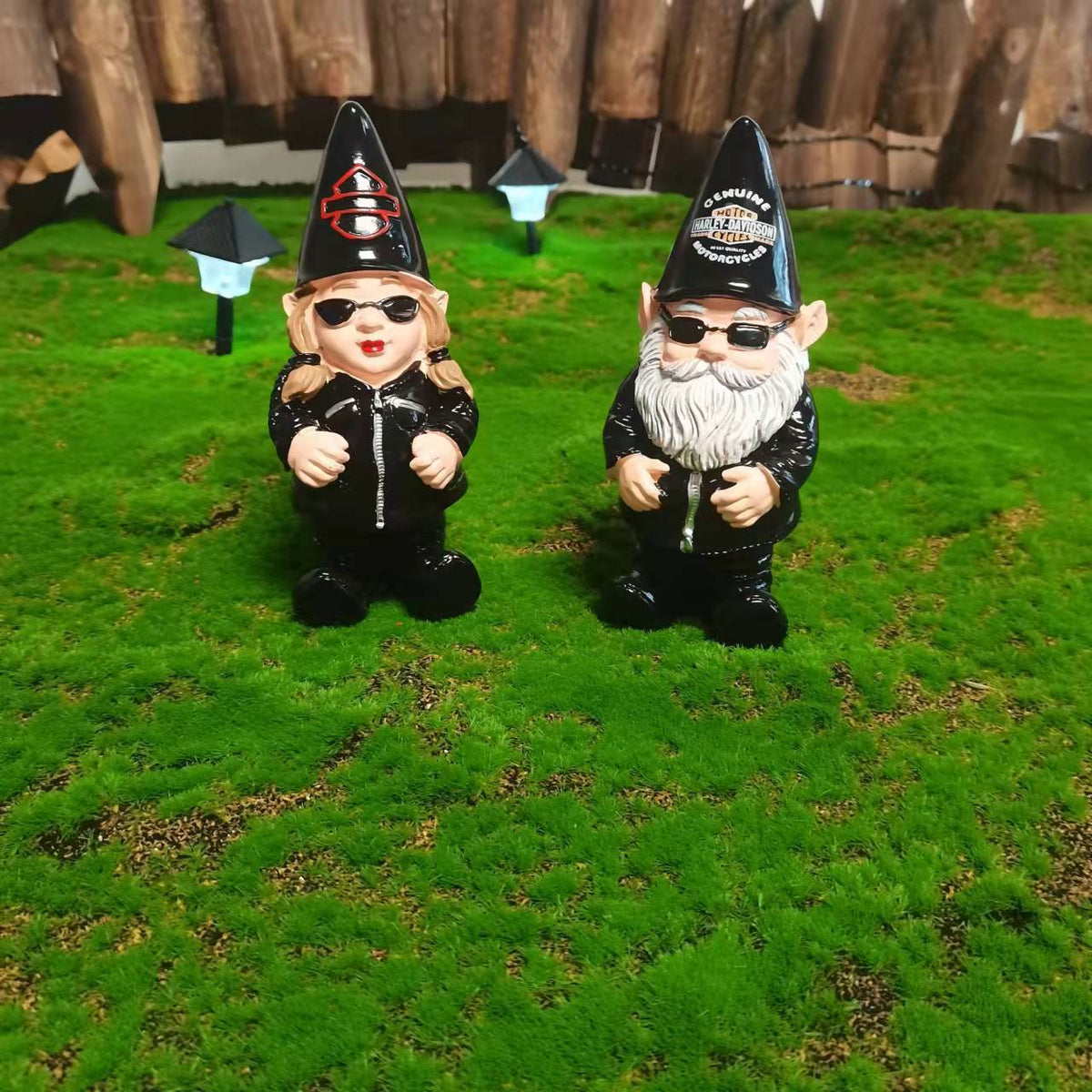 Motorcycle Biker Garden Gnome Pair for Outdoor Decor