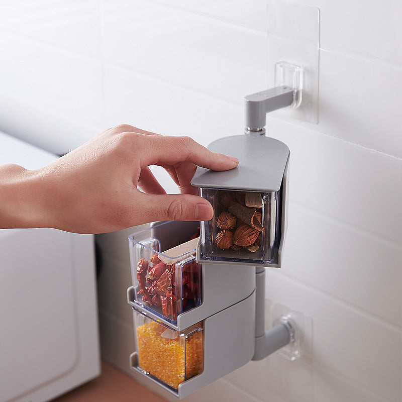 Wall-Mounted Spice Rack with Rotating Drawers, No Drilling