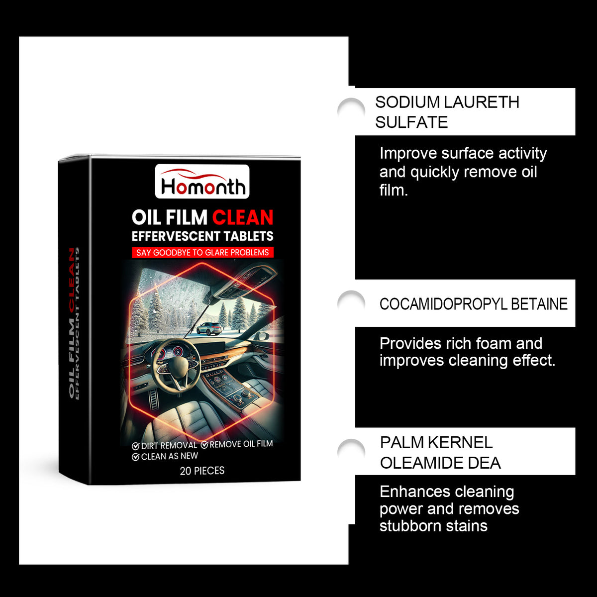 Windshield Oil Film Cleaner Tablets for Clearer Glass