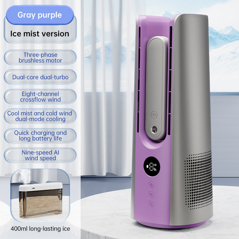 Bladeless Portable Tower Fan with Cool Mist & Cold Wind