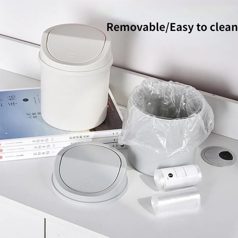 Press-to-Open Desktop Trash Can with Lid for Clutter