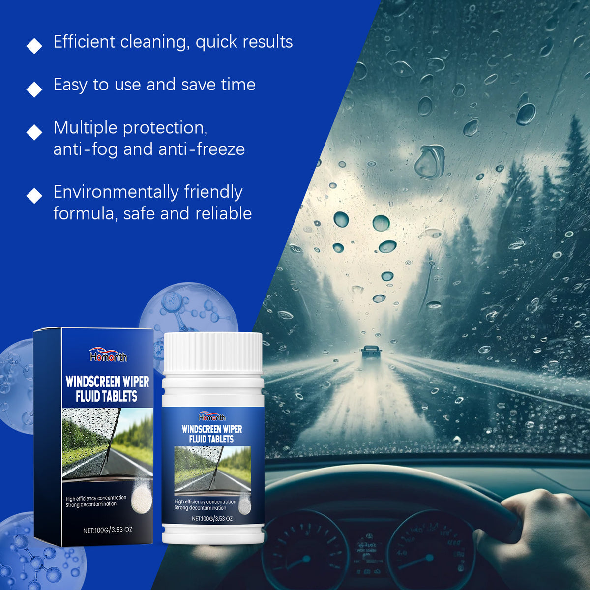 Windshield Cleaning Tablets for Clear, Fog-Free Glass
