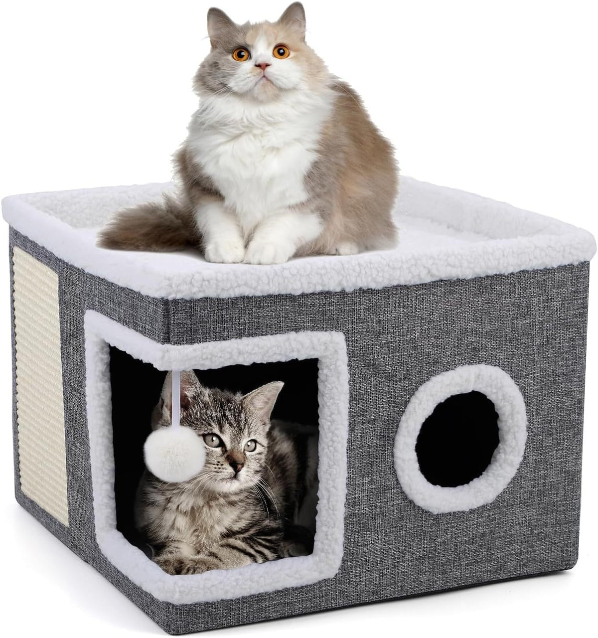 3-in-1 Cat Bed Stool with Scratcher, Hideaway & Toy