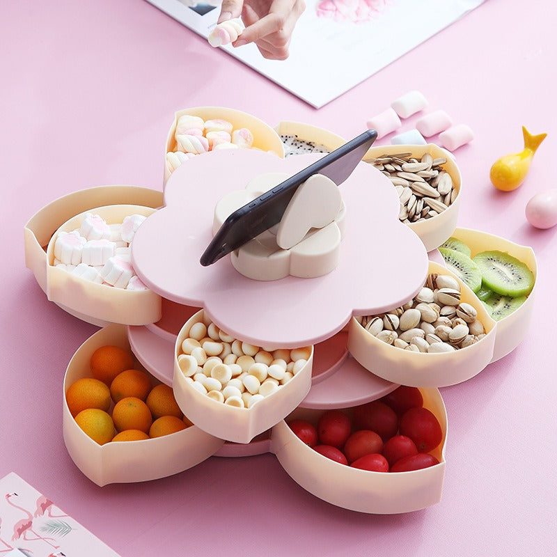 Lotus Rotating Dry Fruit Tray with Lid for Party Snacks