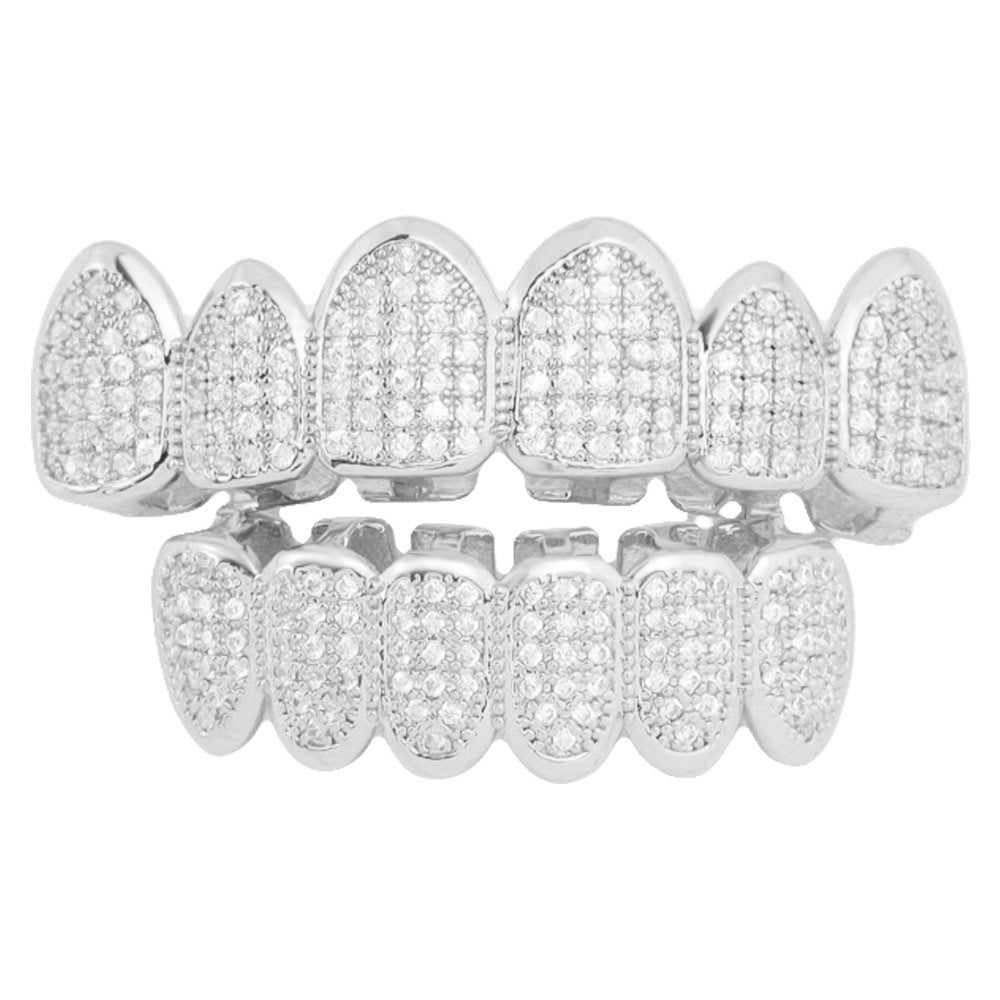 Iced-Out Hip Hop Grillz — Full CZ Pavé Set in Gold & Silver