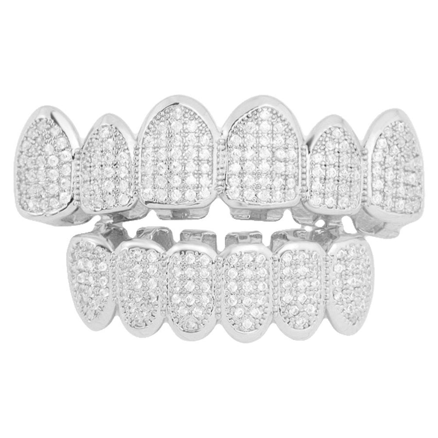 Iced-Out Hip Hop Grillz — Full CZ Pavé Set in Gold & Silver
