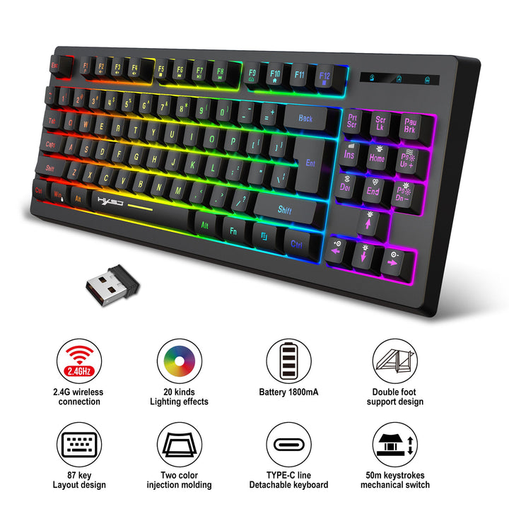 Compact 87-Key Wireless RGB Gaming Keyboard