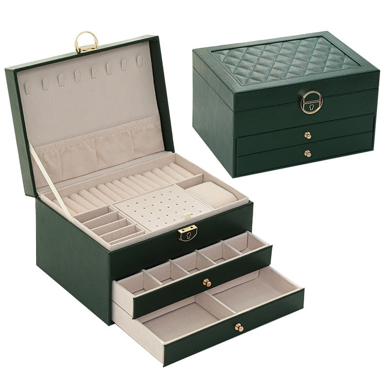 Three-Layer Jewelry Box with Watch Pillow and Lock