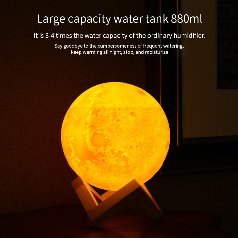 3D Moon Lamp Humidifier with Night Light, 880ml Tank