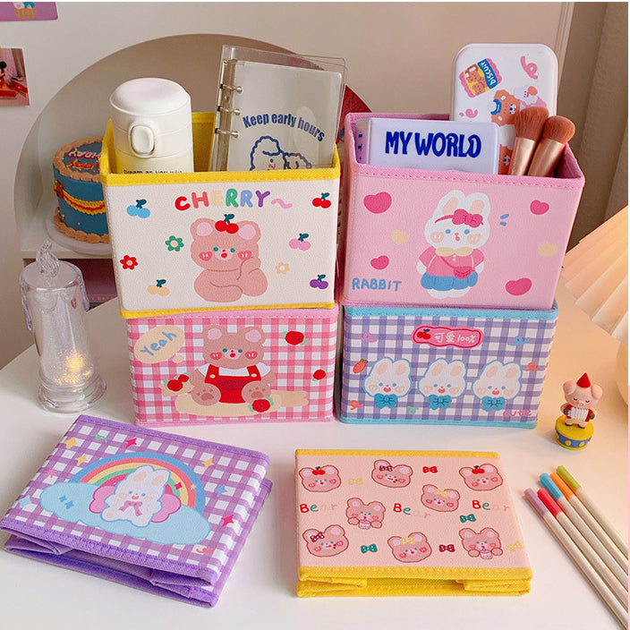Foldable Desk Storage Box Cute Pu Leather Organizer